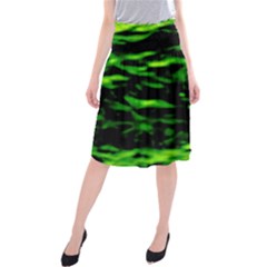 Green  Waves Abstract Series No3 Midi Beach Skirt by DimitriosArt