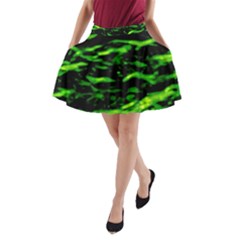 Green  Waves Abstract Series No3 A-line Pocket Skirt by DimitriosArt