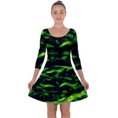 Green  Waves Abstract Series No3 Quarter Sleeve Skater Dress by DimitriosArt