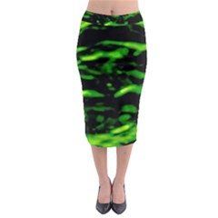 Green  Waves Abstract Series No3 Midi Pencil Skirt by DimitriosArt