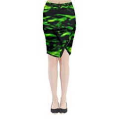 Green  Waves Abstract Series No3 Midi Wrap Pencil Skirt by DimitriosArt