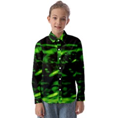 Green  Waves Abstract Series No3 Kids  Long Sleeve Shirt by DimitriosArt