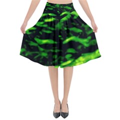 Green  Waves Abstract Series No3 Flared Midi Skirt by DimitriosArt