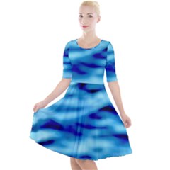 Blue Waves Abstract Series No4 Quarter Sleeve A-line Dress by DimitriosArt