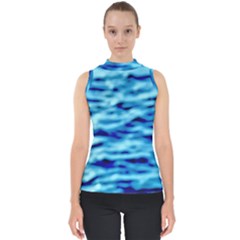 Blue Waves Abstract Series No4 Mock Neck Shell Top by DimitriosArt