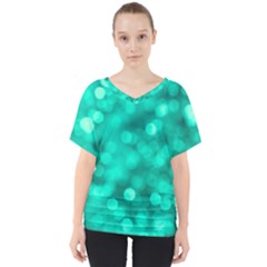 Light Reflections Abstract No9 Turquoise V-neck Dolman Drape Top by DimitriosArt
