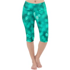 Light Reflections Abstract No9 Turquoise Lightweight Velour Cropped Yoga Leggings by DimitriosArt
