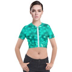 Light Reflections Abstract No9 Turquoise Short Sleeve Cropped Jacket by DimitriosArt