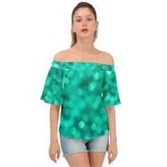 Light Reflections Abstract No9 Turquoise Off Shoulder Short Sleeve Top by DimitriosArt