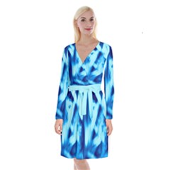 Blue Abstract 2 Long Sleeve Velvet Front Wrap Dress by DimitriosArt