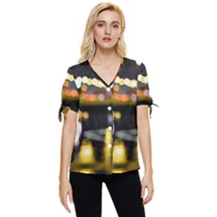 City Lights Bow Sleeve Button Up Top by DimitriosArt