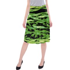 Green  Waves Abstract Series No11 Midi Beach Skirt by DimitriosArt