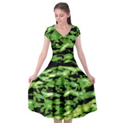 Green  Waves Abstract Series No11 Cap Sleeve Wrap Front Dress by DimitriosArt