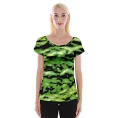 Green  Waves Abstract Series No11 Cap Sleeve Top by DimitriosArt