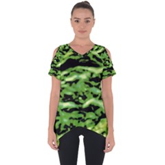 Green  Waves Abstract Series No11 Cut Out Side Drop Tee by DimitriosArt