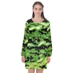 Green  Waves Abstract Series No11 Long Sleeve Chiffon Shift Dress  by DimitriosArt
