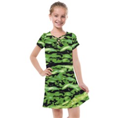 Green  Waves Abstract Series No11 Kids  Cross Web Dress by DimitriosArt