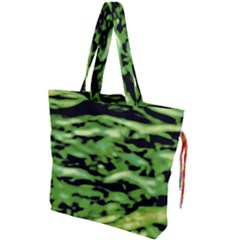 Green  Waves Abstract Series No11 Drawstring Tote Bag by DimitriosArt