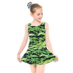 Green  Waves Abstract Series No11 Kids  Skater Dress Swimsuit by DimitriosArt