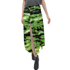 Green  Waves Abstract Series No11 Velour Split Maxi Skirt by DimitriosArt