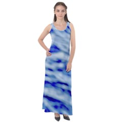Blue Waves Abstract Series No10 Sleeveless Velour Maxi Dress by DimitriosArt
