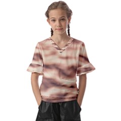 Pink  Waves Abstract Series No6 Kids  V-neck Horn Sleeve Blouse by DimitriosArt