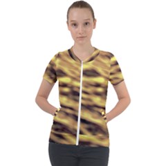 Yellow  Waves Abstract Series No10 Short Sleeve Zip Up Jacket by DimitriosArt