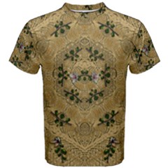 Wood Art With Beautiful Flowers And Leaves Mandala Men s Cotton Tee by pepitasart