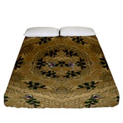 Wood Art With Beautiful Flowers And Leaves Mandala Fitted Sheet (california King Size) by pepitasart