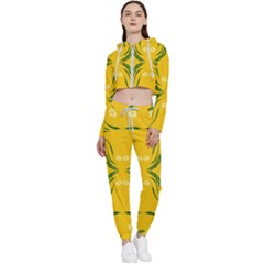 Floral Folk Damask Pattern Fantasy Flowers Floral Geometric Fantasy Cropped Zip Up Lounge Set by Eskimos