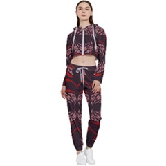 Floral Folk Damask Pattern Fantasy Flowers Floral Geometric Fantasy Cropped Zip Up Lounge Set by Eskimos