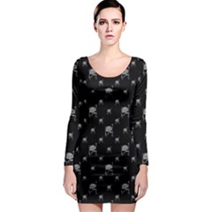 Grey And Black Alien Dancing Girls Drawing Pattern Long Sleeve Bodycon Dress by dflcprintsclothing