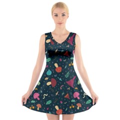 Bright Mushrooms V-neck Sleeveless Dress by SychEva