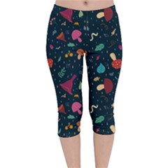 Bright Mushrooms Velvet Capri Leggings  by SychEva