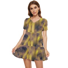 Yellow Abstract Stars Tiered Short Sleeve Mini Dress by DimitriosArt