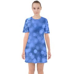 Light Reflections Abstract No5 Blue Sixties Short Sleeve Mini Dress by DimitriosArt