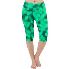 Light Reflections Abstract No10 Green Lightweight Velour Cropped Yoga Leggings by DimitriosArt