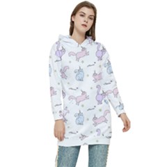 Unicorn Cats Pattern 2 Women s Long Oversized Pullover Hoodie by Littlebird