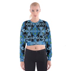 Rare Excotic Blue Flowers In The Forest Of Calm And Peace Cropped Sweatshirt by pepitasart