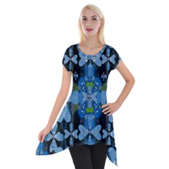 Rare Excotic Blue Flowers In The Forest Of Calm And Peace Short Sleeve Side Drop Tunic by pepitasart