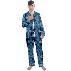 Rare Excotic Blue Flowers In The Forest Of Calm And Peace Men s Long Sleeve Satin Pajamas Set by pepitasart