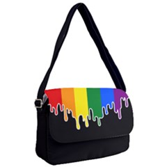 Gay Pride Flag Rainbow Drip On Black Blank Black For Designs Courier Bag by VernenInk