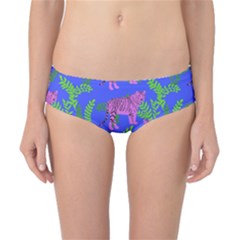 Pink Tigers On A Blue Background Classic Bikini Bottoms by SychEva