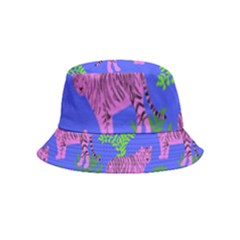 Pink Tigers On A Blue Background Inside Out Bucket Hat (kids) by SychEva