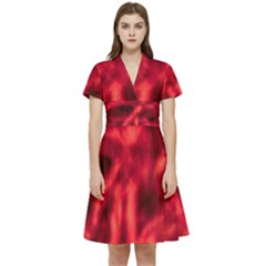 Cadmium Red Abstract Stars Short Sleeve Waist Detail Dress by DimitriosArt