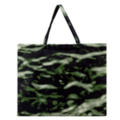 Green  Waves Abstract Series No5 Zipper Large Tote Bag by DimitriosArt