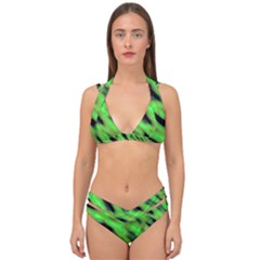 Green  Waves Abstract Series No7 Double Strap Halter Bikini Set by DimitriosArt