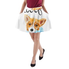 Welsh Corgi Pembrock With A Blue Bow A-line Pocket Skirt