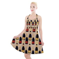 Champagne For The Holiday Halter Party Swing Dress  by SychEva