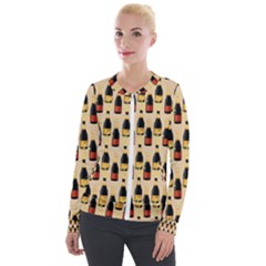 Champagne For The Holiday Velvet Zip Up Jacket by SychEva